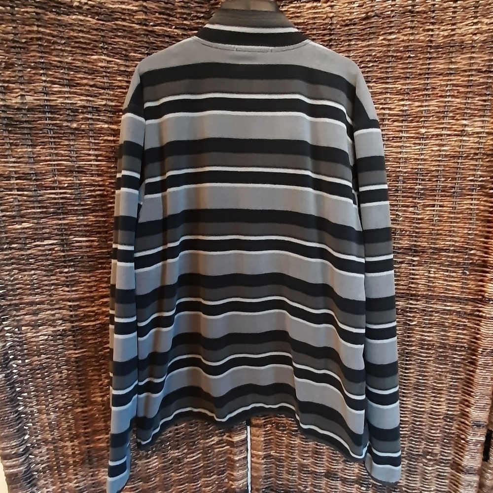 Duluth Trading Co. Mens Large Gray Checkpoint Striped Fleece Jacket 1/4 Zip Coat - Picture 2 of 6